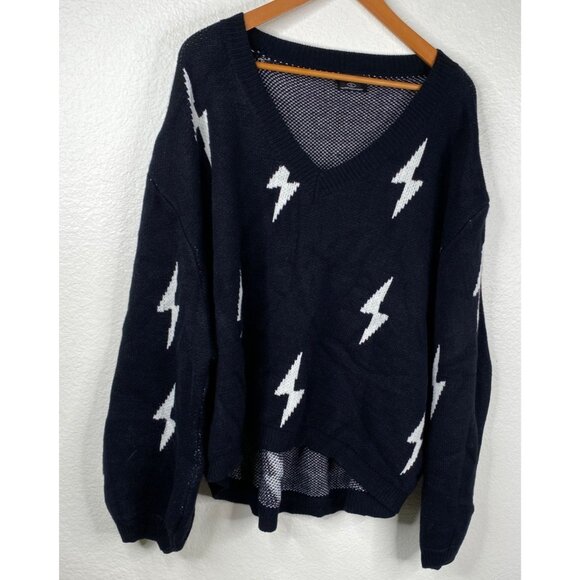 Dressed in LALA Sweaters - Dressed In Lala Women's Oversized Lightning Bolt Sweater Black Size 2XL